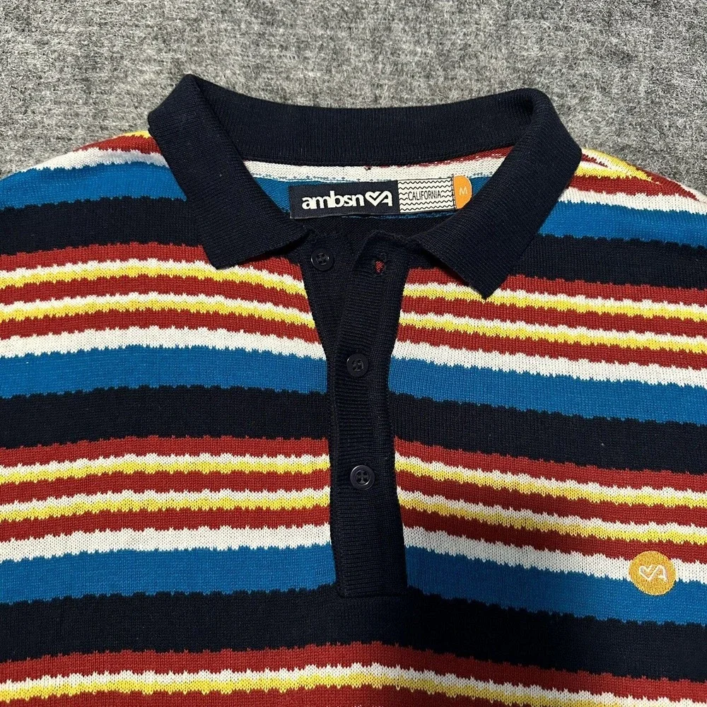 AMBSN California Polo Shirt Mens Medium Striped Knit Polo Cali West Coast - Picture 2 of 15